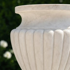 Hand-Carved White Marble Garden Urn Planter