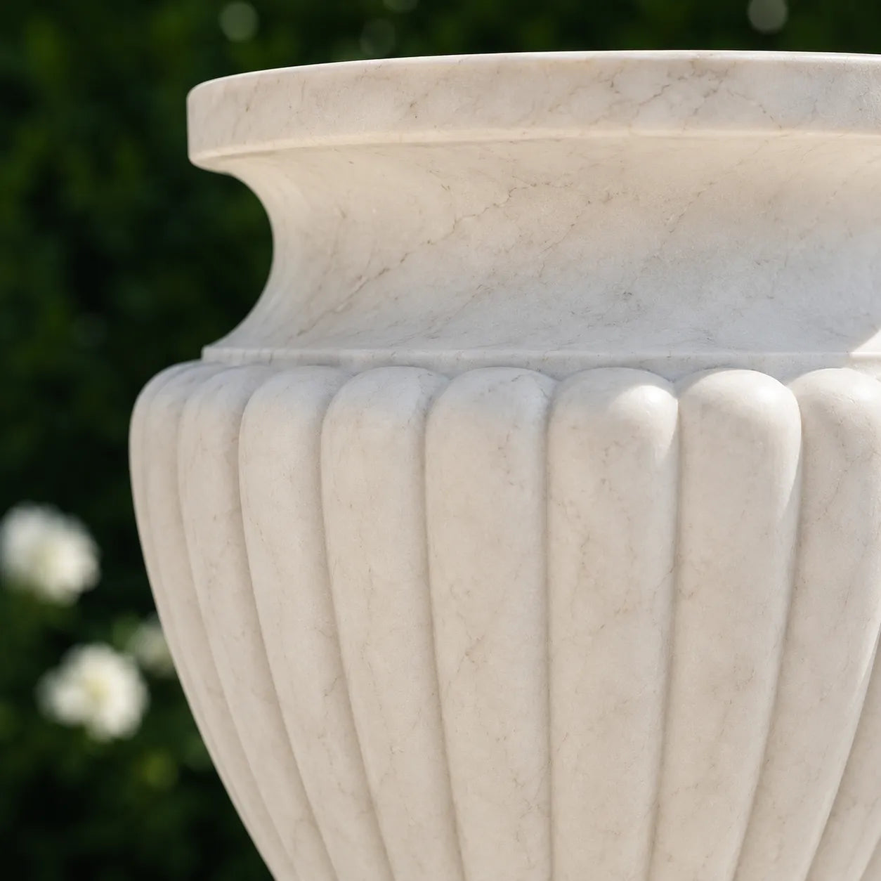 Hand-Carved White Marble Garden Urn Planter