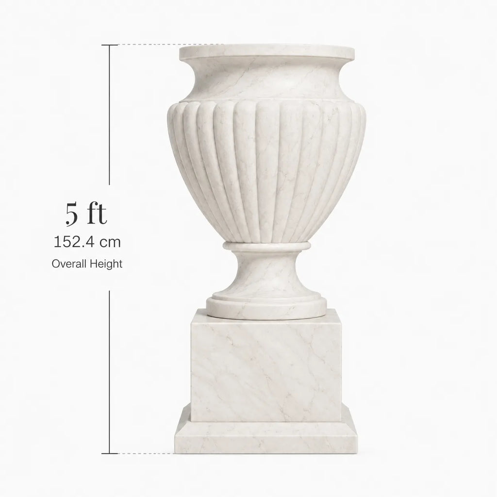 Hand-Carved White Marble Garden Urn Planter