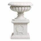 Hand-Carved White Marble Garden Urn with Pedestal