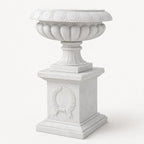 Hand-Carved White Marble Garden Urn with Pedestal
