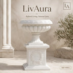 Hand-Carved White Marble Garden Urn with Pedestal