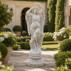 Hand-Carved White Marble Angel Garden Sculpture