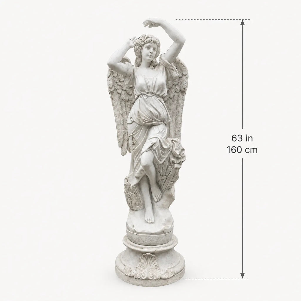 Hand-Carved White Marble Angel Garden Sculpture