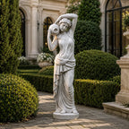 Hand-Carved White Marble Female Garden Sculpture