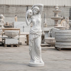 Hand-Carved White Marble Female Garden Sculpture
