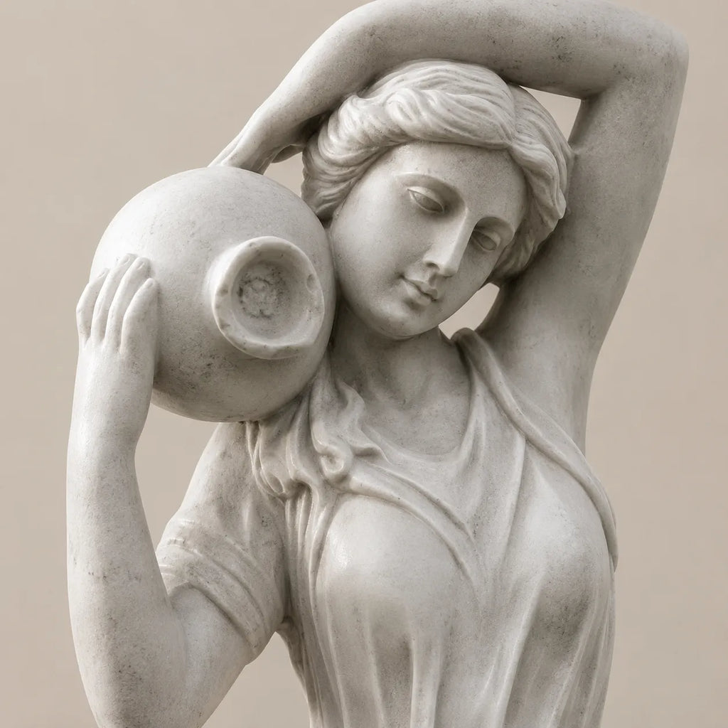 Hand-Carved White Marble Female Garden Sculpture