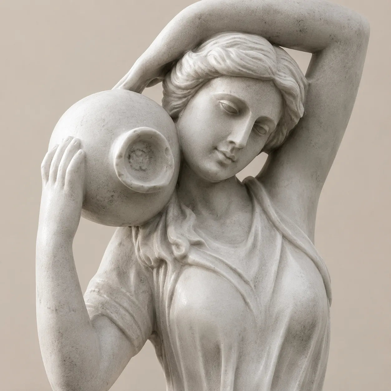 Hand-Carved White Marble Female Garden Sculpture
