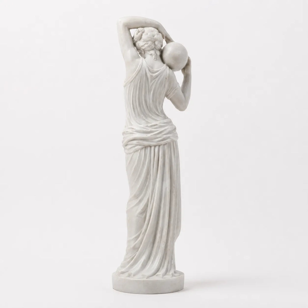 Hand-Carved White Marble Female Garden Sculpture