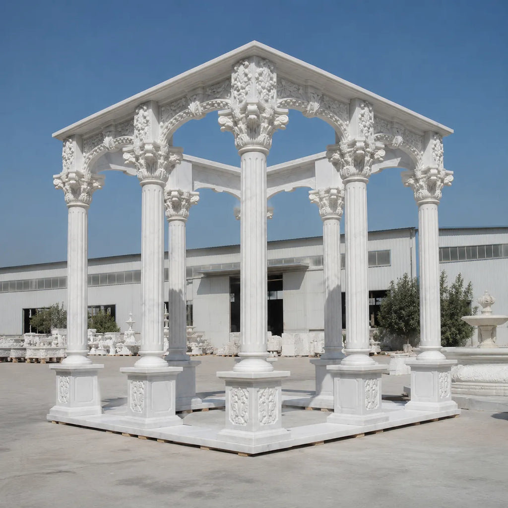 Hand-Carved White Marble Corinthian Gazebo