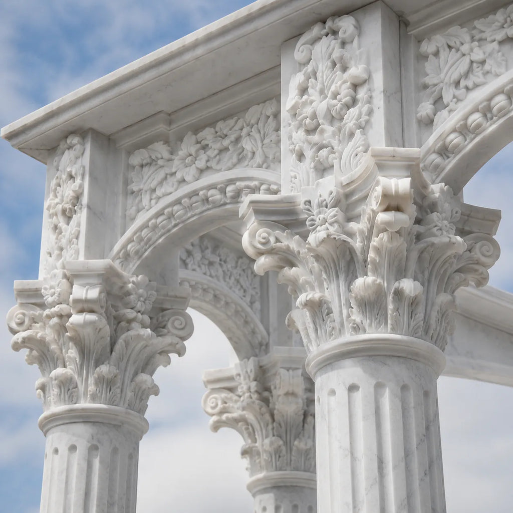 Hand-Carved White Marble Corinthian Gazebo