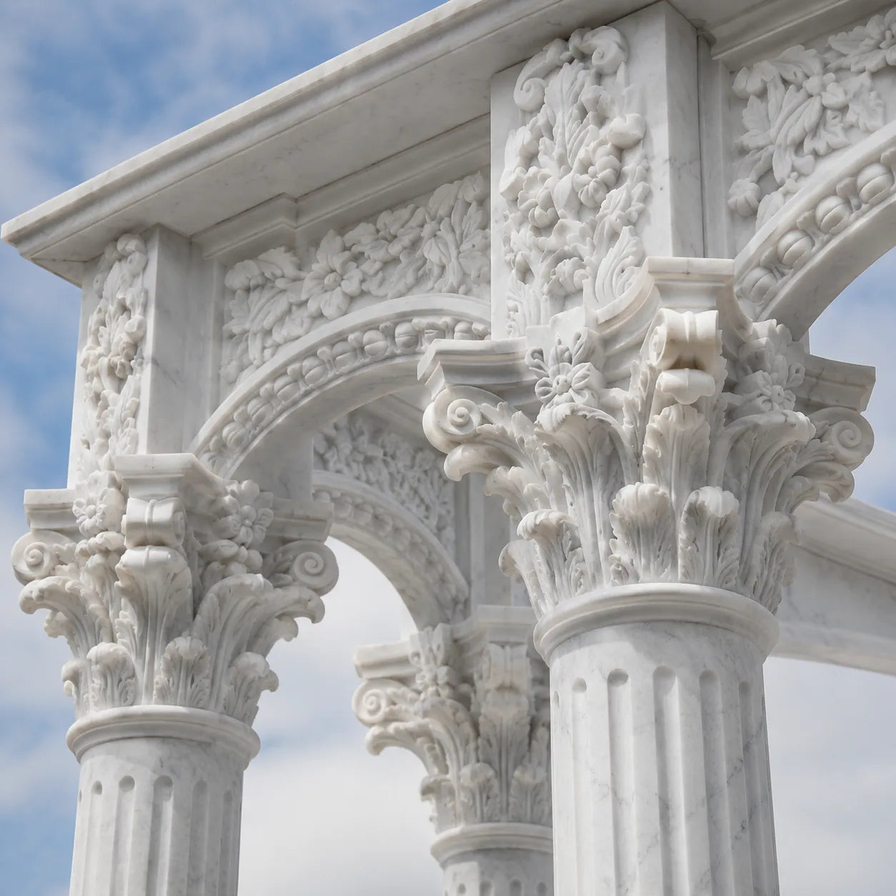 Hand-Carved White Marble Corinthian Gazebo