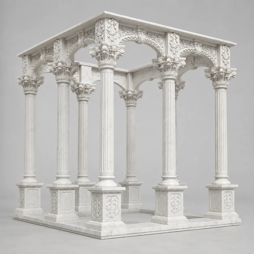 Hand-Carved White Marble Corinthian Gazebo