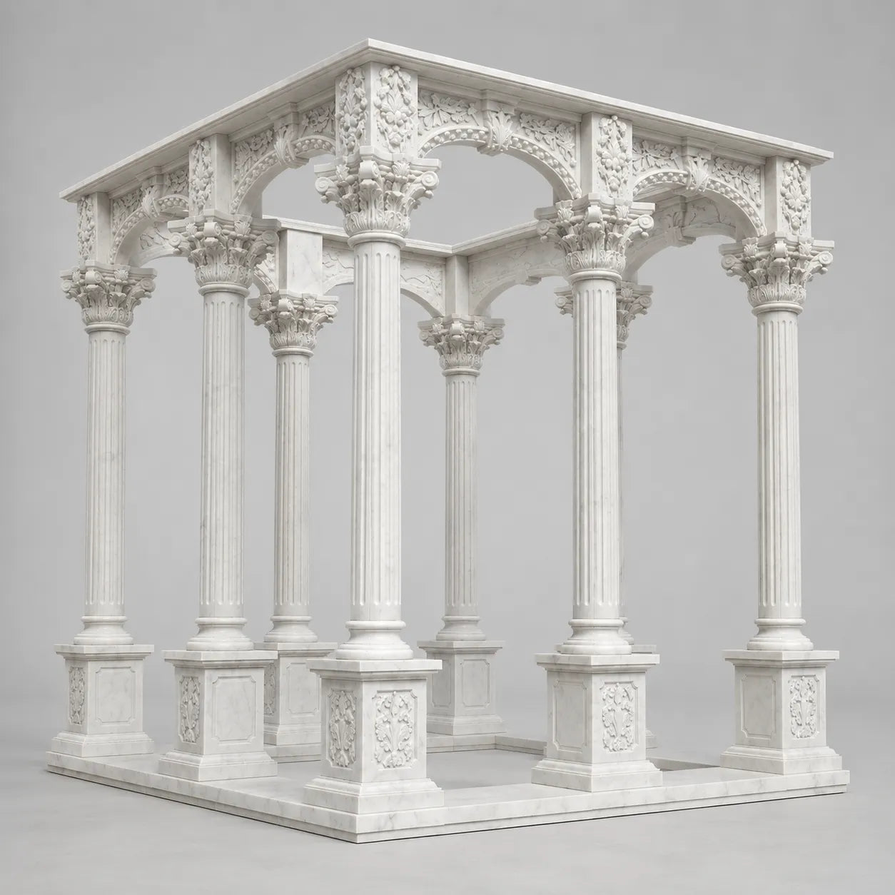 Hand-Carved White Marble Corinthian Gazebo