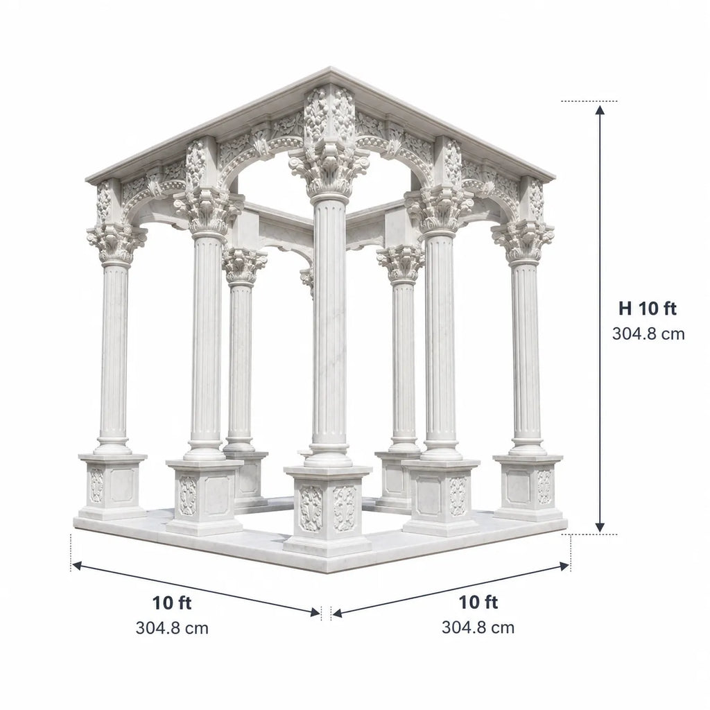 Hand-Carved White Marble Corinthian Gazebo
