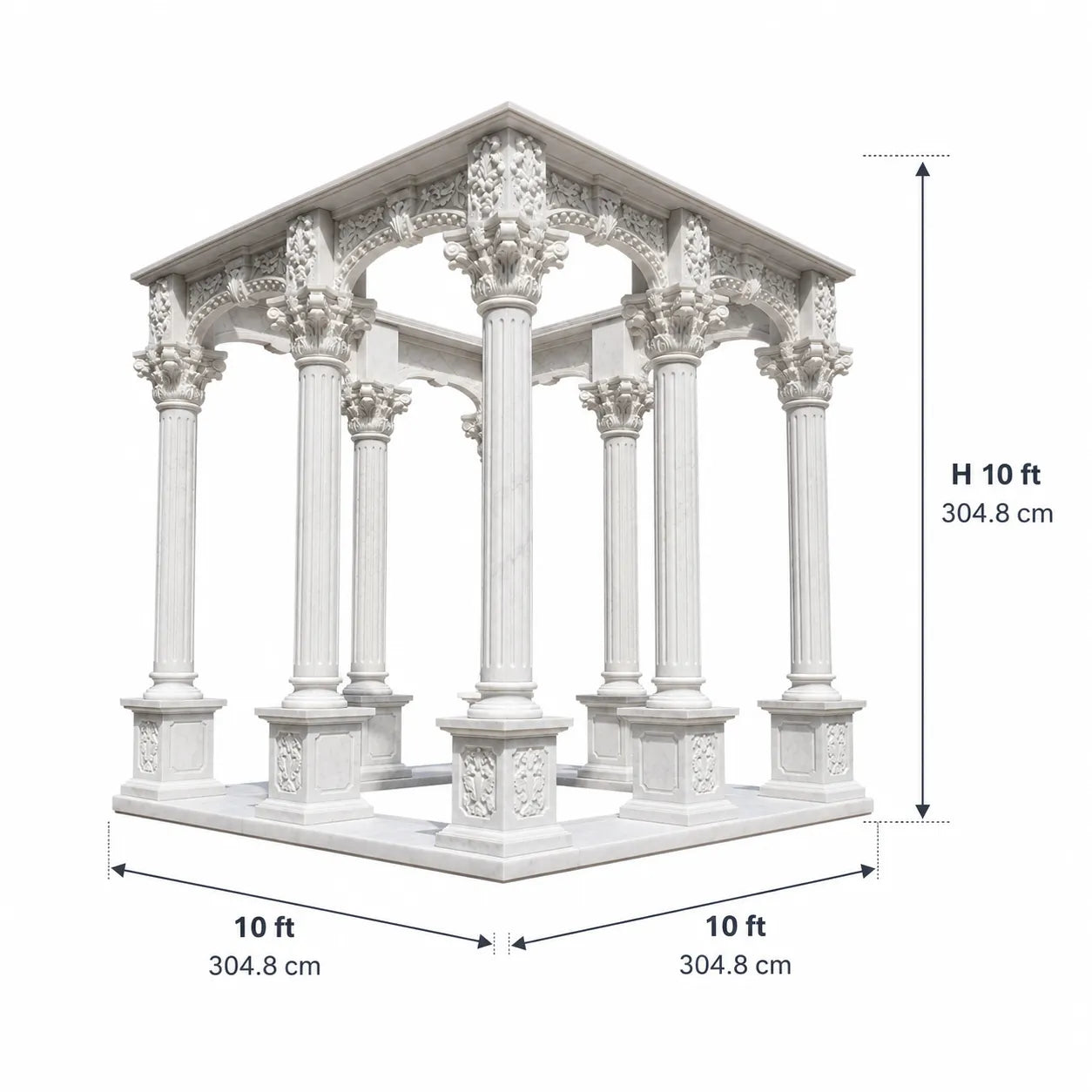 Hand-Carved White Marble Corinthian Gazebo
