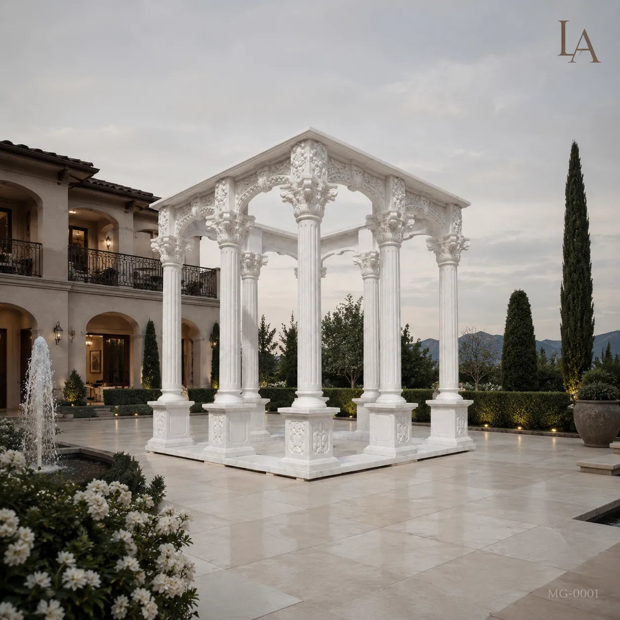 Hand-Carved White Marble Corinthian Gazebo