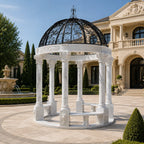 White Marble & Wrought Iron Garden Gazebo