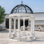 White Marble & Wrought Iron Garden Gazebo