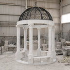 White Marble & Wrought Iron Garden Gazebo