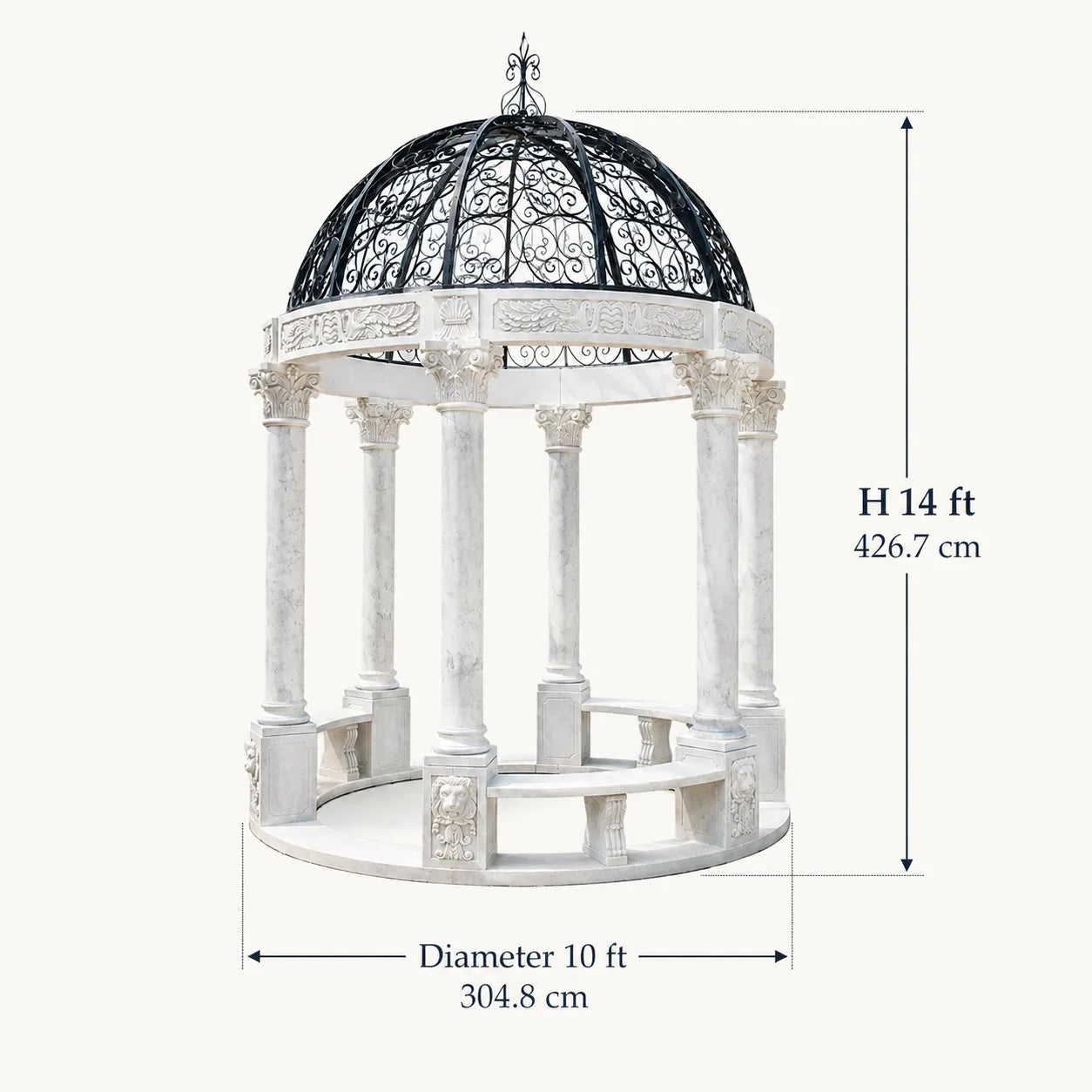 White Marble & Wrought Iron Garden Gazebo