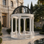 White Marble & Wrought Iron Garden Gazebo