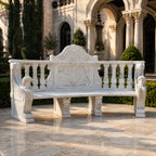 Hand-Carved White Marble Garden Bench