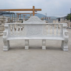 Hand-Carved White Marble Garden Bench