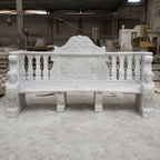 Hand-Carved White Marble Garden Bench
