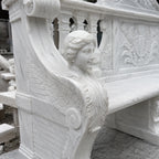 Hand-Carved White Marble Garden Bench