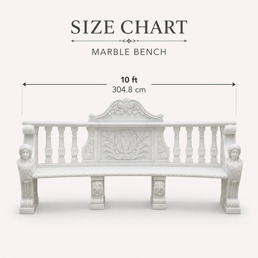 Hand-Carved White Marble Garden Bench