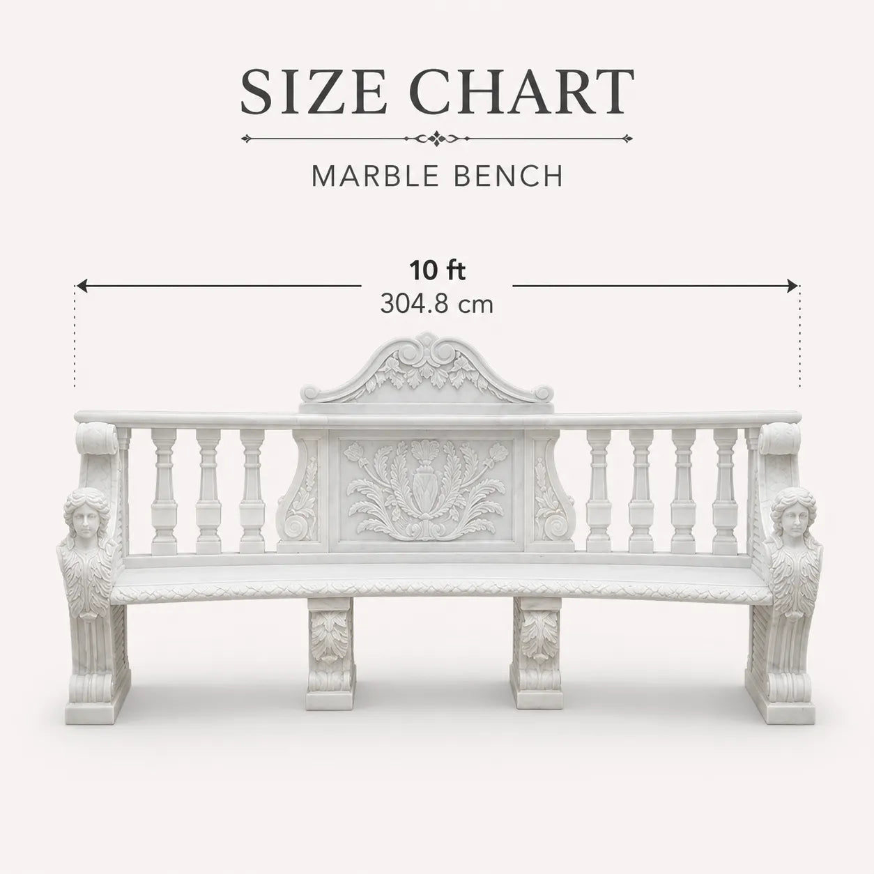 Hand-Carved White Marble Garden Bench