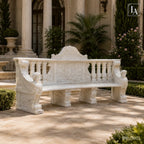 Hand-Carved White Marble Garden Bench