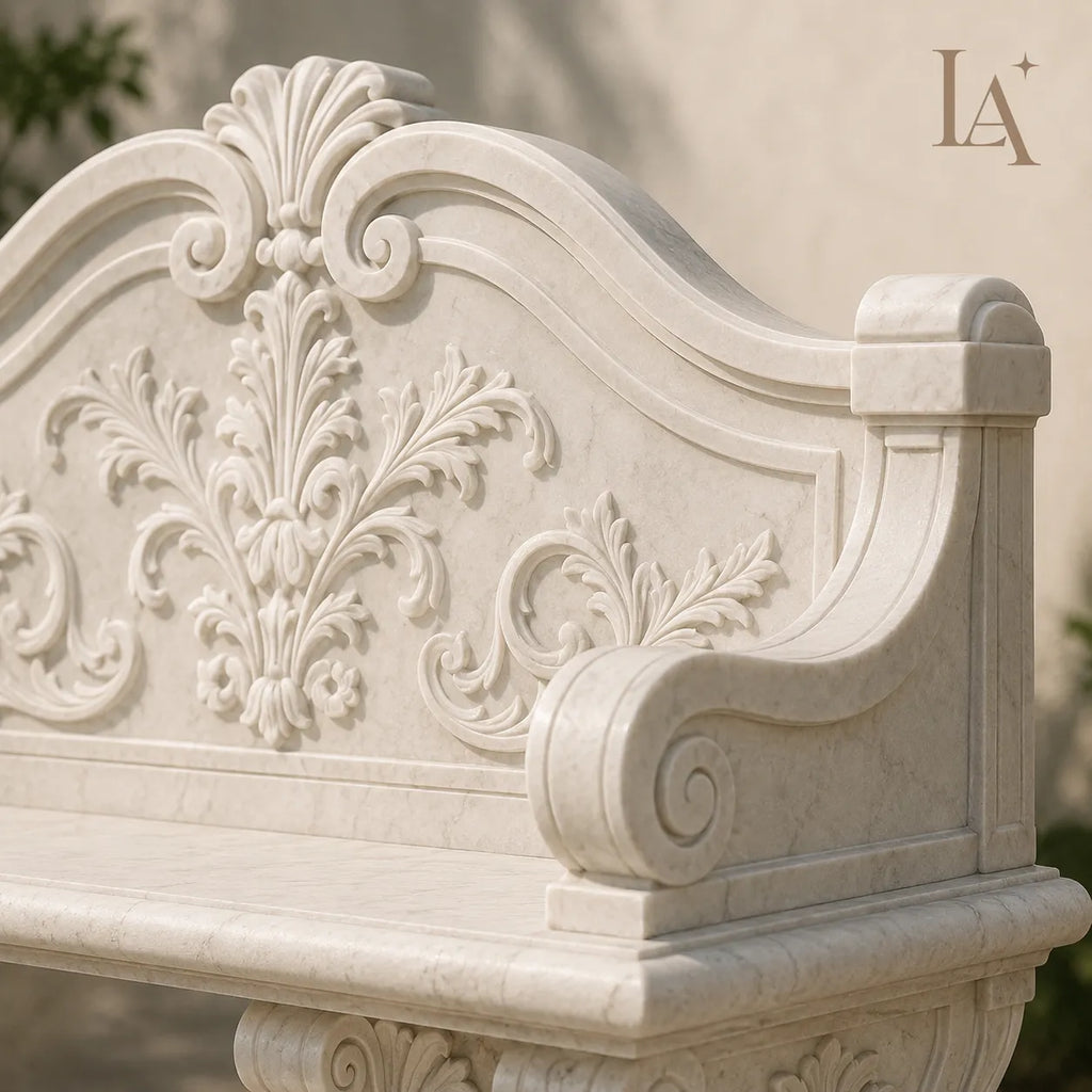 French Classical Marble Garden Bench
