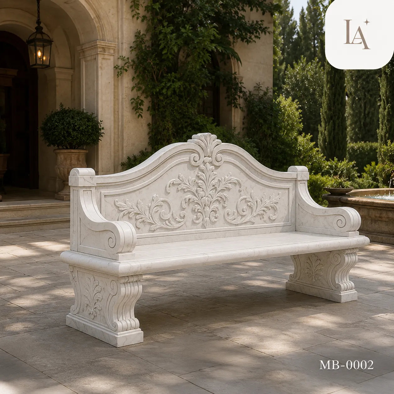 French Classical Marble Garden Bench