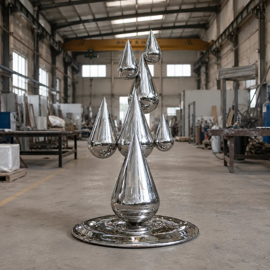 Contemporary Stainless Steel Droplet Sculpture