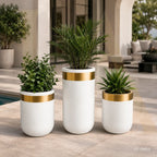 Modern White Stainless Steel Planter Set