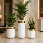 Modern White Stainless Steel Planter Set