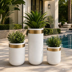 Modern White Stainless Steel Planter Set