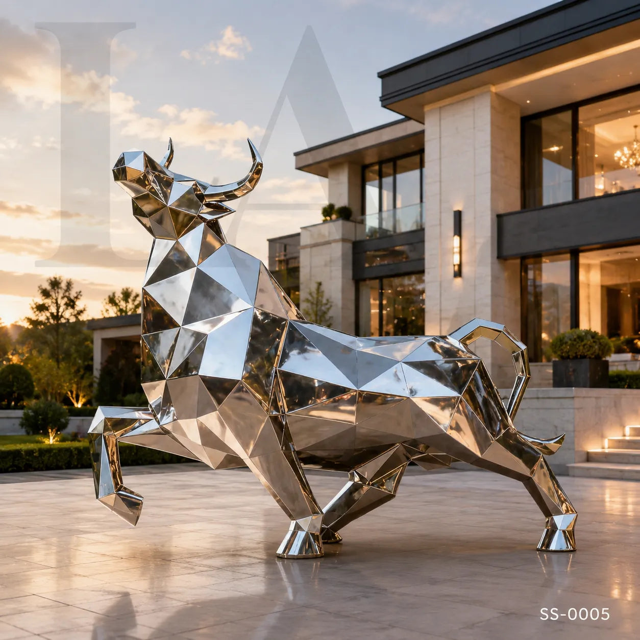 Geometric Stainless Steel Bull Sculpture