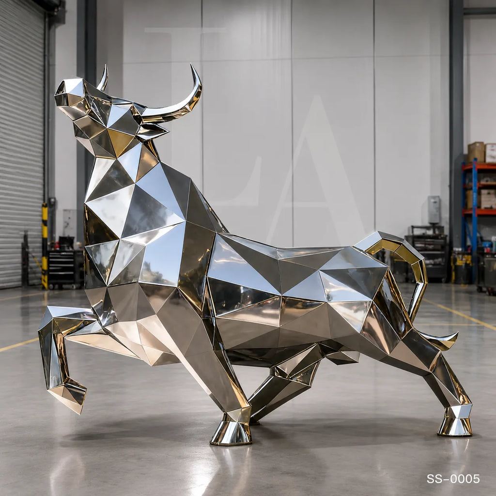 Geometric Stainless Steel Bull Sculpture