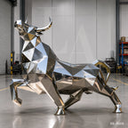Geometric Stainless Steel Bull Sculpture