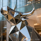 Geometric Stainless Steel Bull Sculpture