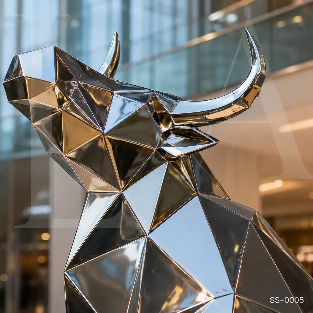 Geometric Stainless Steel Bull Sculpture