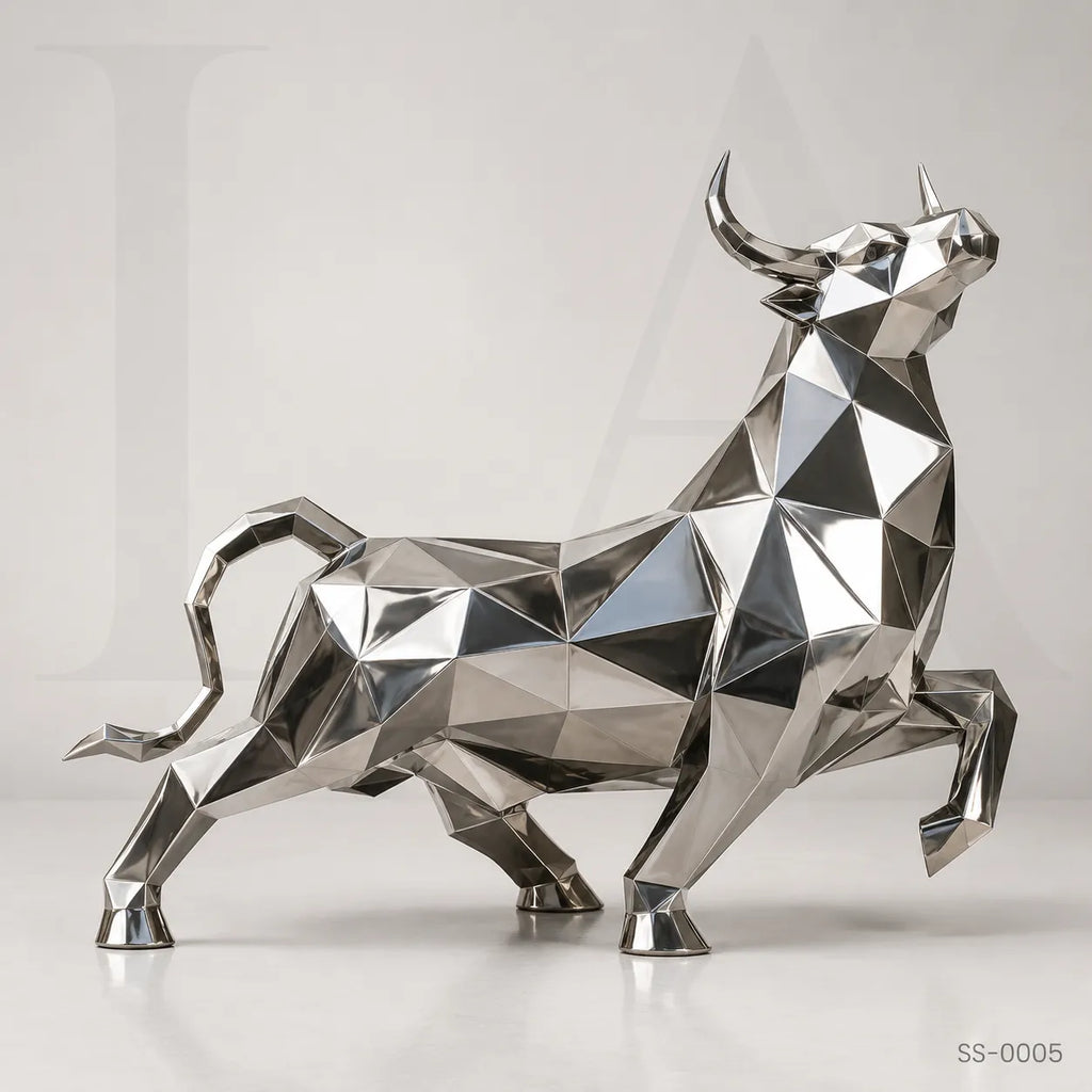 Geometric Stainless Steel Bull Sculpture