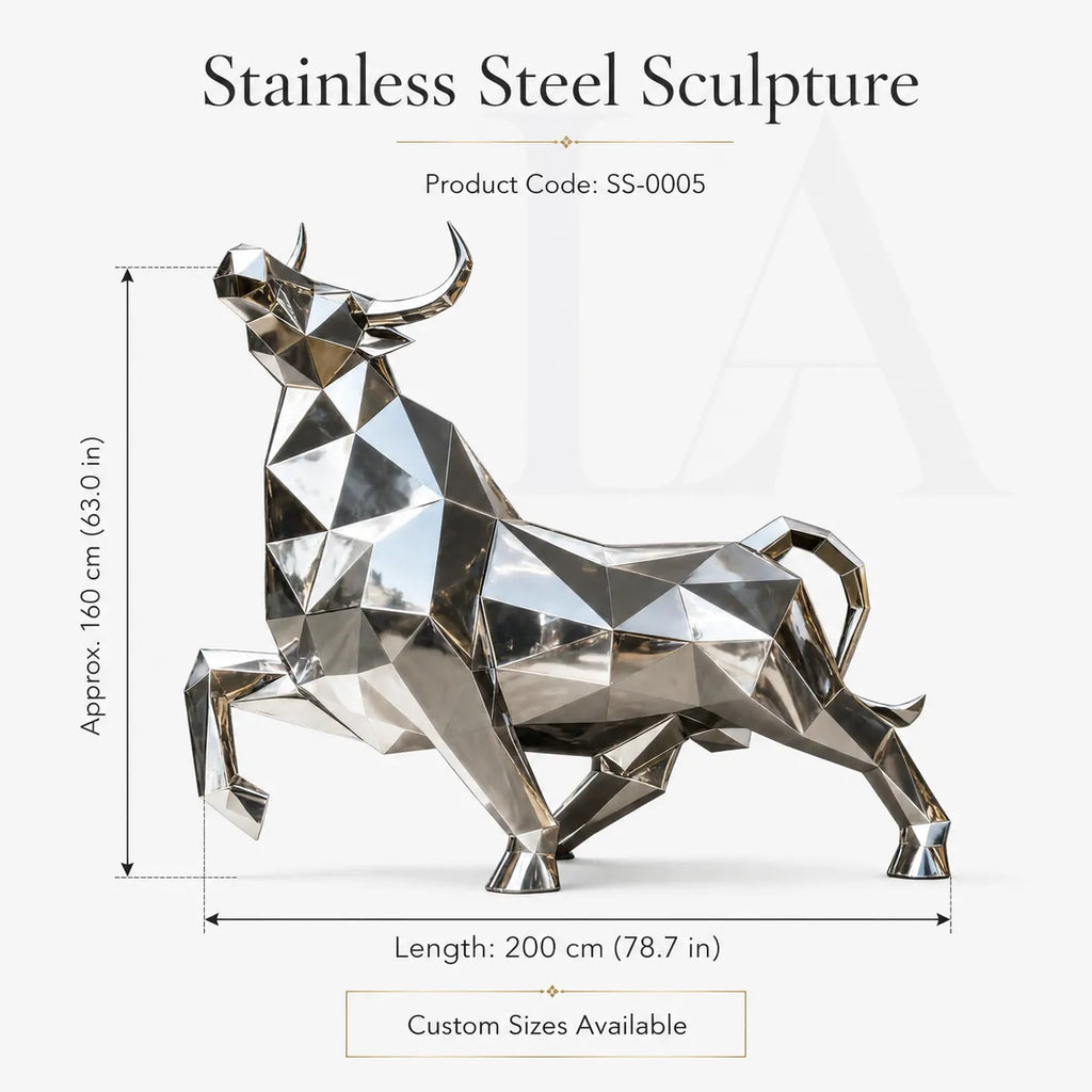 Geometric Stainless Steel Bull Sculpture