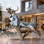 Geometric Stainless Steel Bull Sculpture