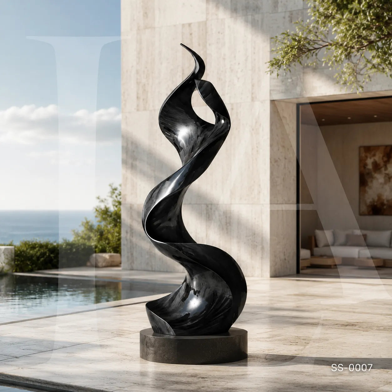 Abstract Black Stainless Steel Ribbon Sculpture