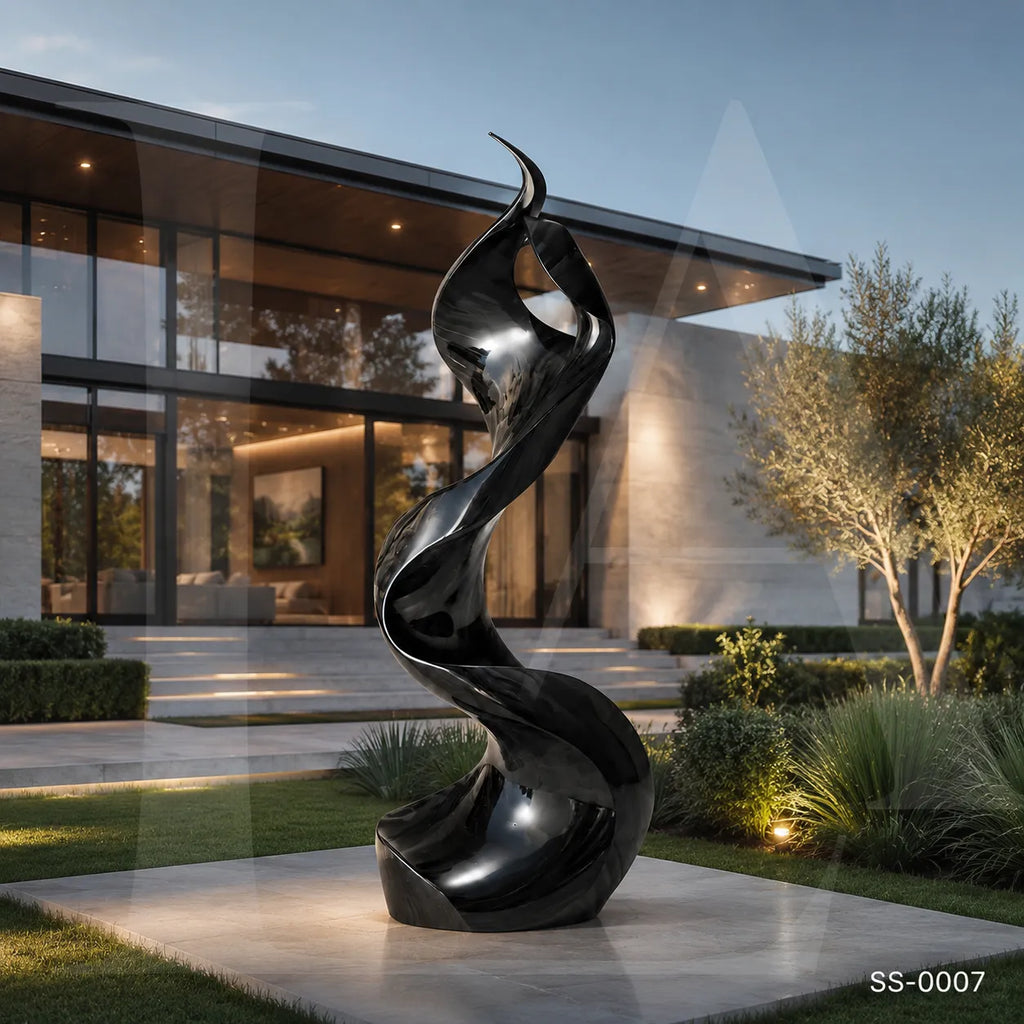 Abstract Black Stainless Steel Ribbon Sculpture