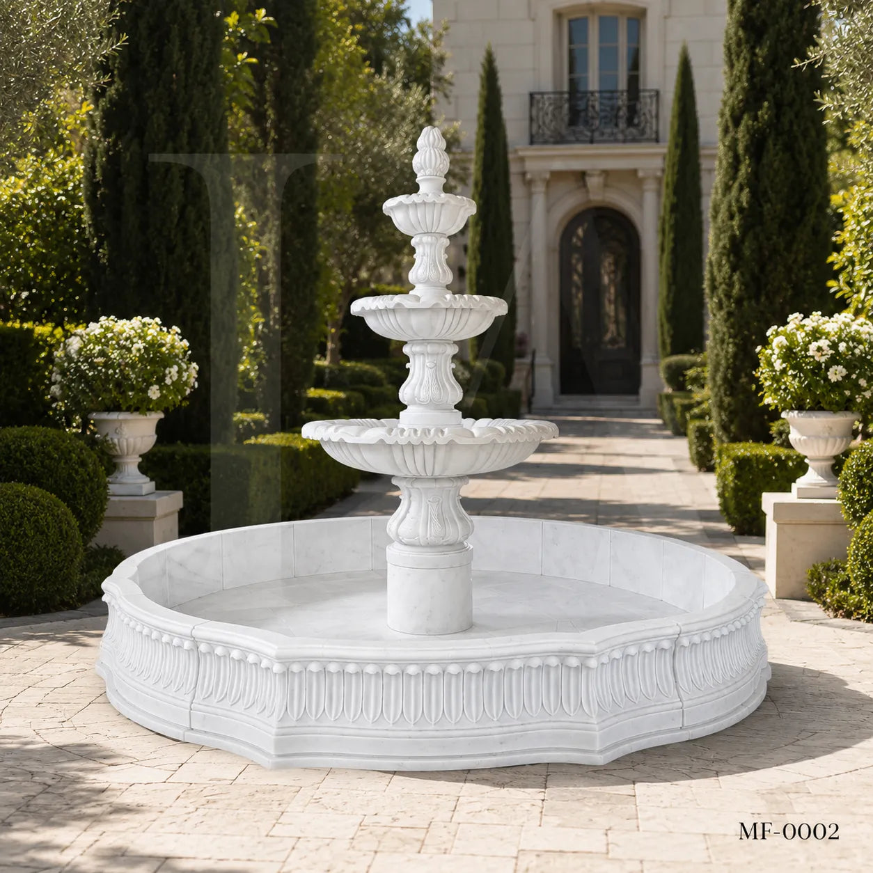 Classical White Marble Tiered Garden Fountain with Basin